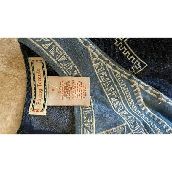 Flying Tomato Chambray Lightweight Denim Embroidered Short Sleeve Dress S Aztec - Picture 2 of 4